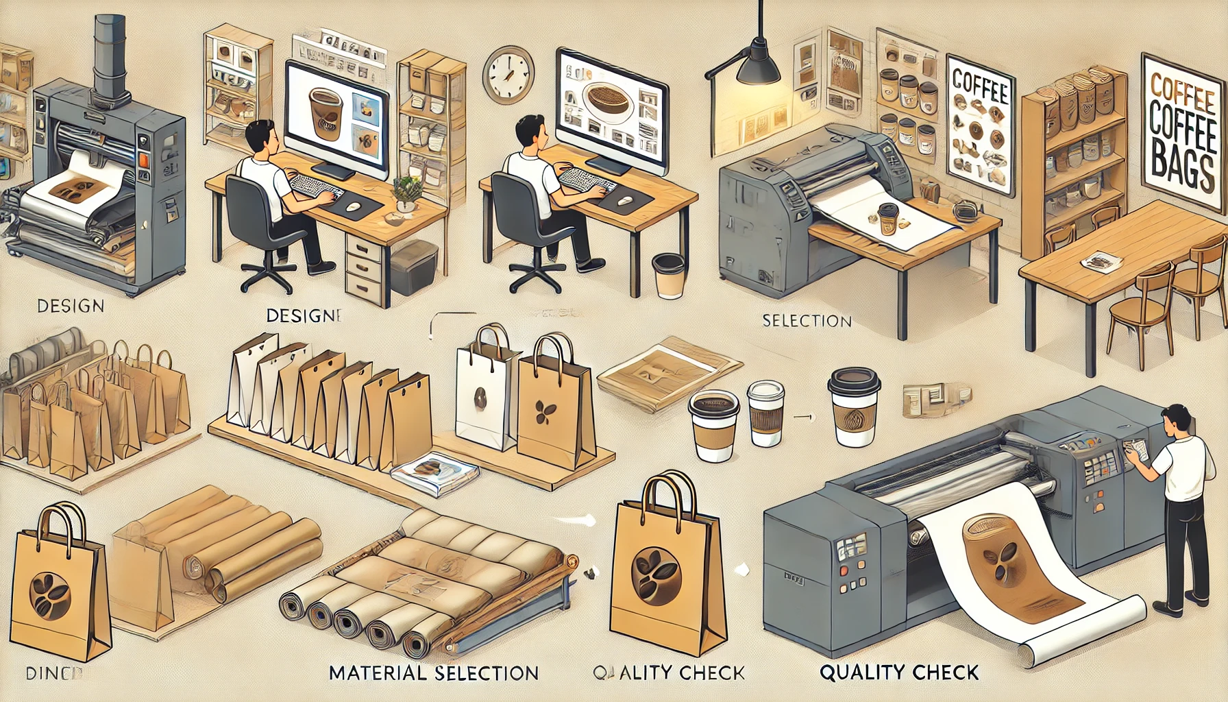 quy trình sản xuất túi giấy cà phê