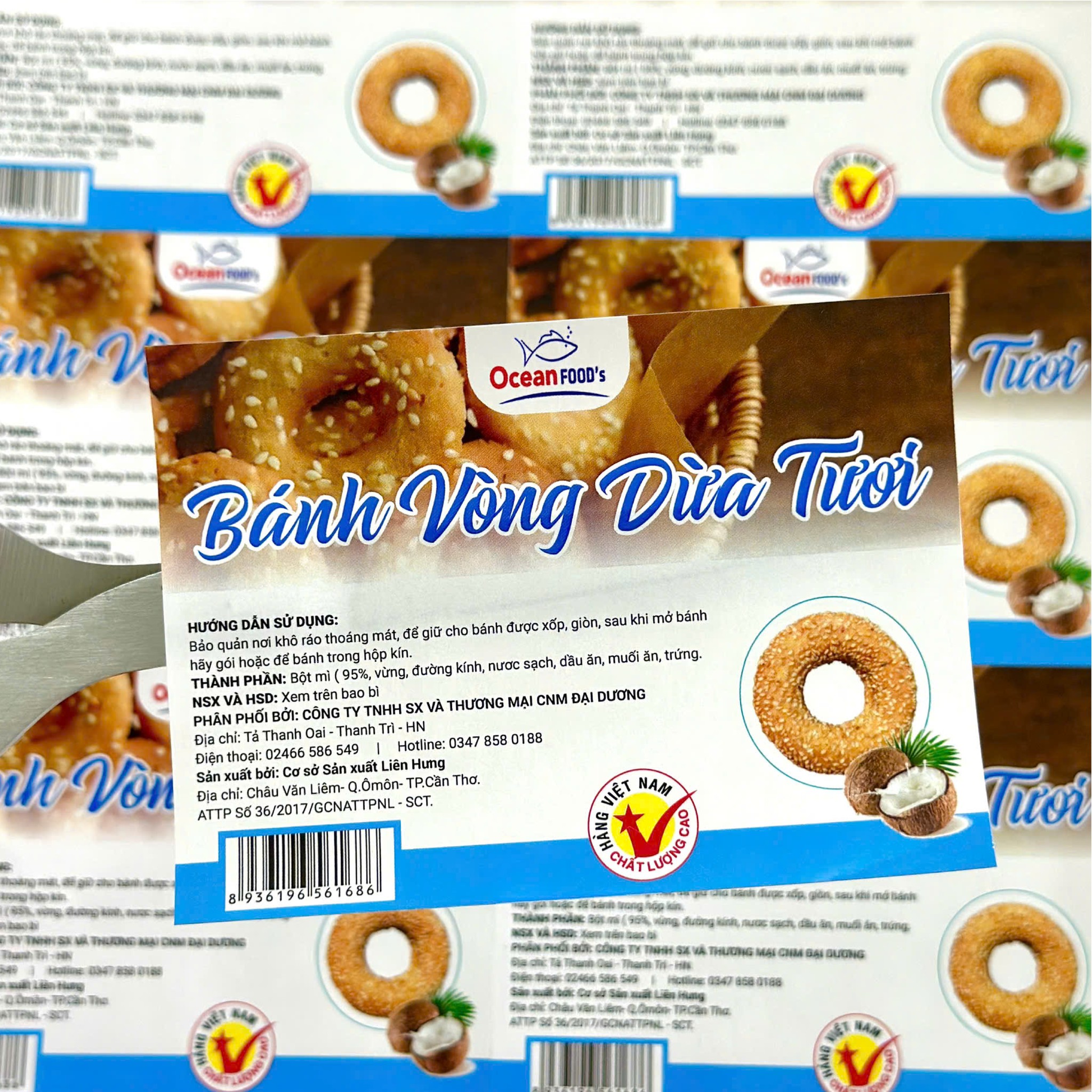 Tem nhãn bánh vòng dừa tươi