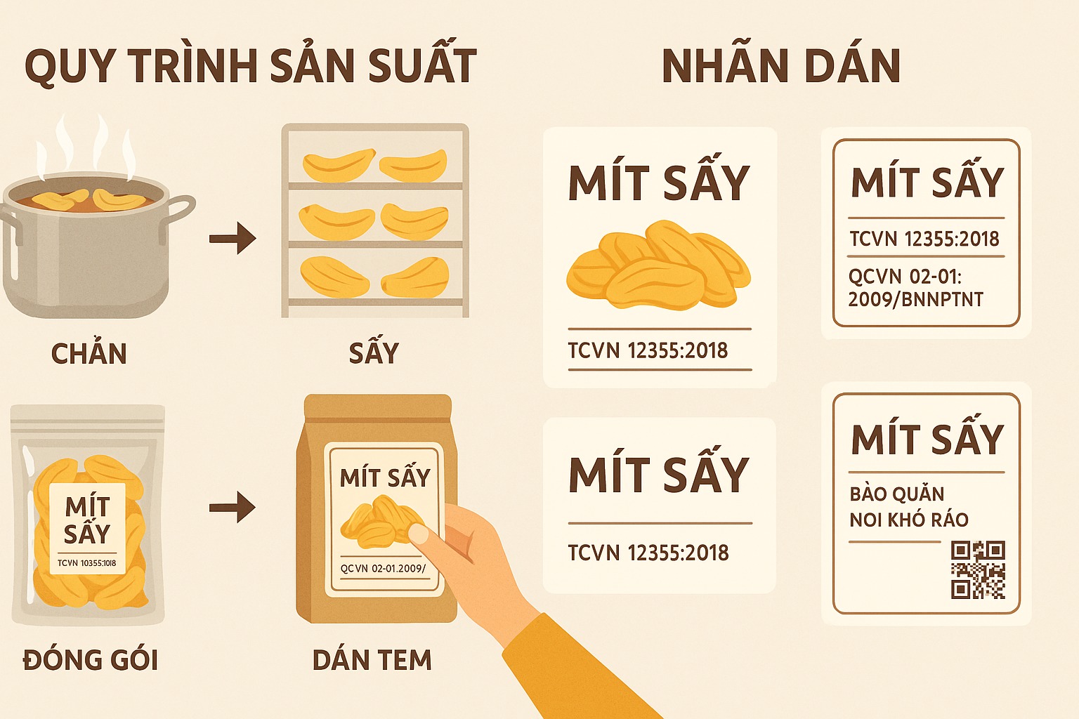 Tiêu Chuẩn Kỹ Thuật Cần Biết Khi Ghi Nhãn Mít Sấy( hình mình họa)