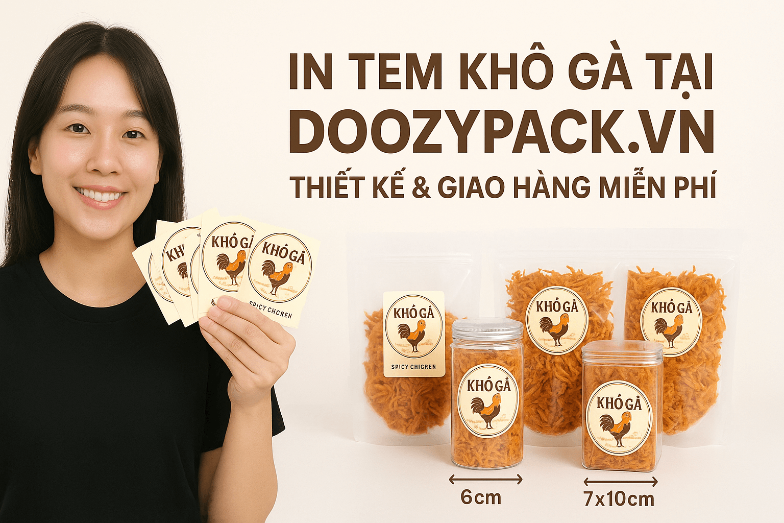 Dịch vụ in tem nhãn dán khô gà, khô bò tại In Hộp Giấy DZ - Hình minh họa