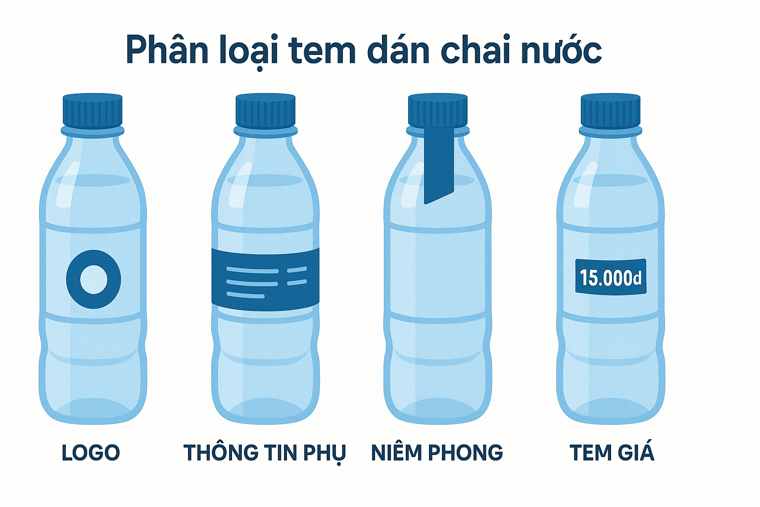 Các loại tem nhãn chai nước suối, nước đóng chai (Hình minh họa)