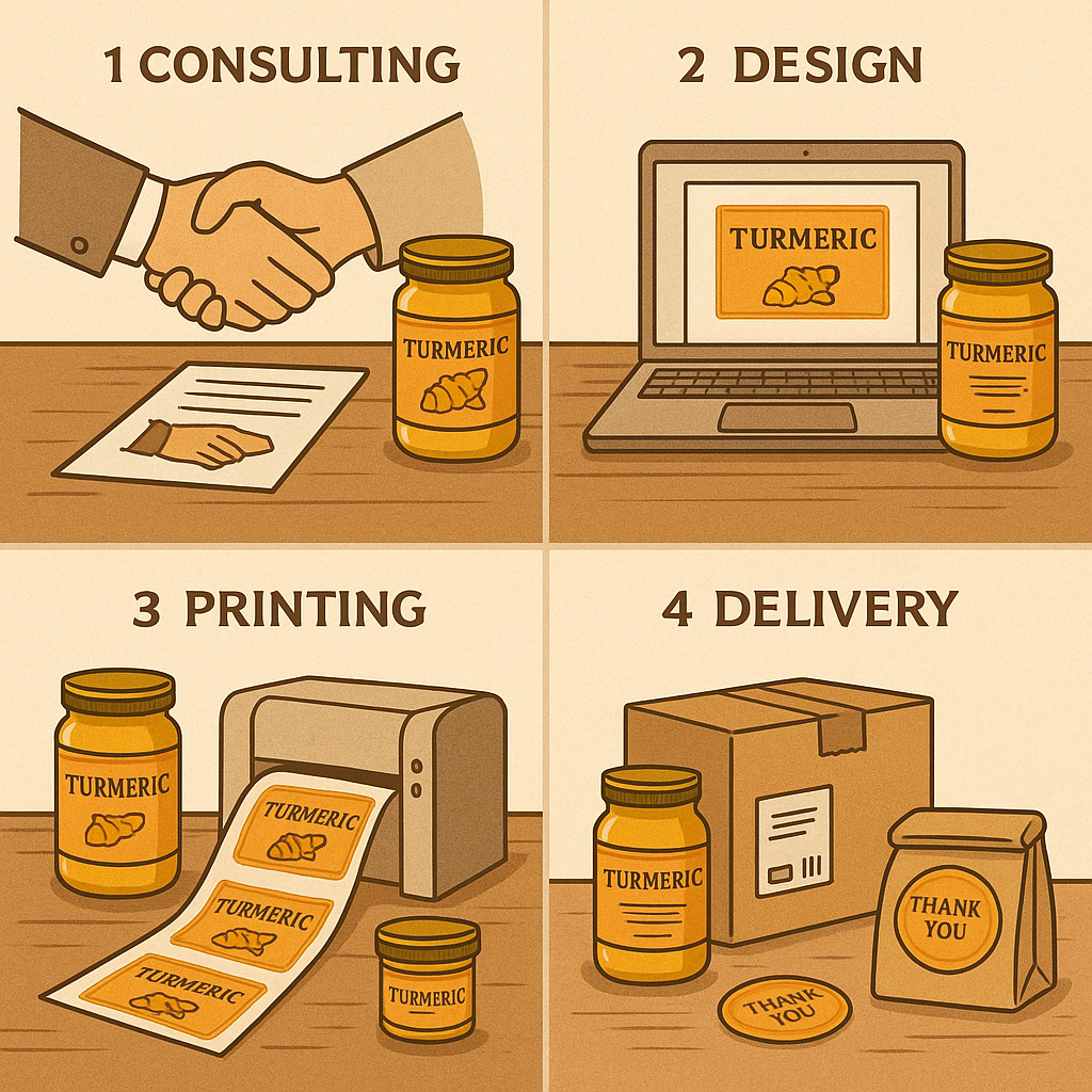 Địa chỉ chuyên in tem tinh bột nghệ theo yêu cầu, giá tốt từ 200đ/tem, miễn phí thiết kế từ 1000 tem